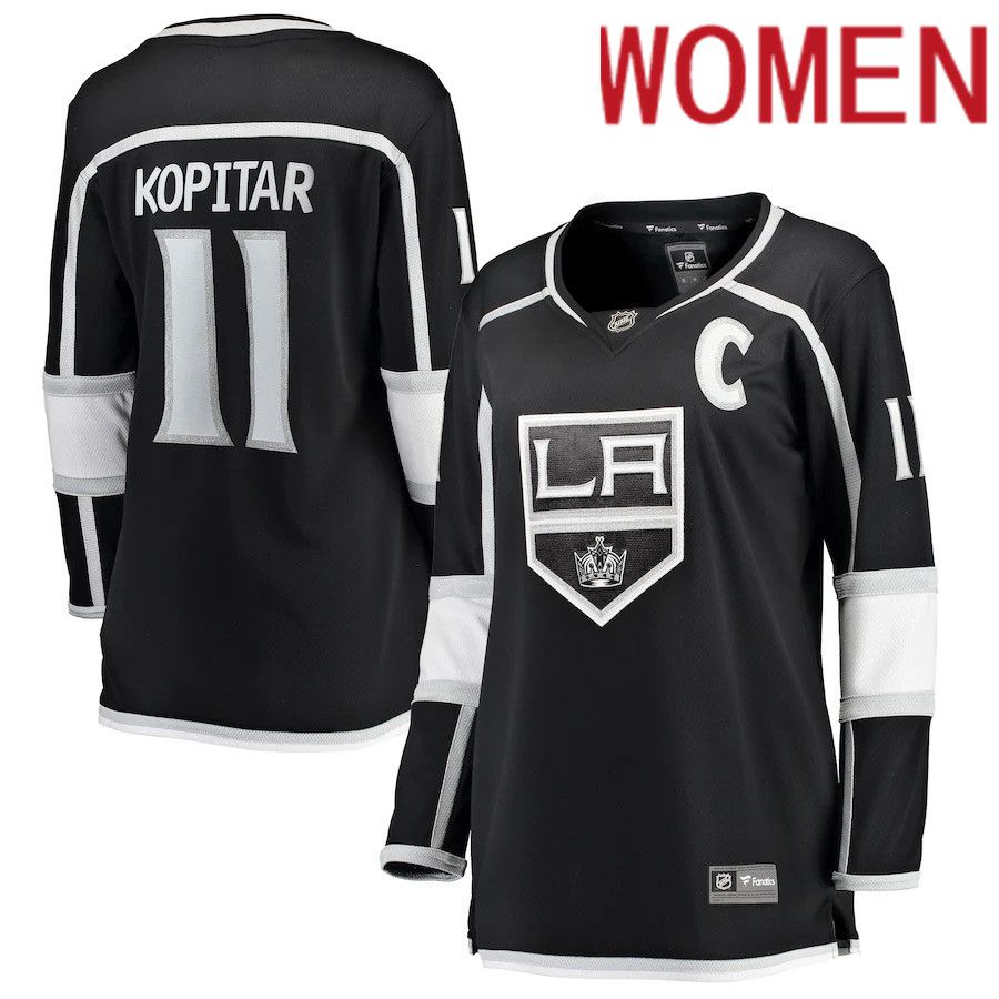Women Los Angeles Kings 11 Anze Kopitar Fanatics Branded Black Home Breakaway Player NHL Jersey
